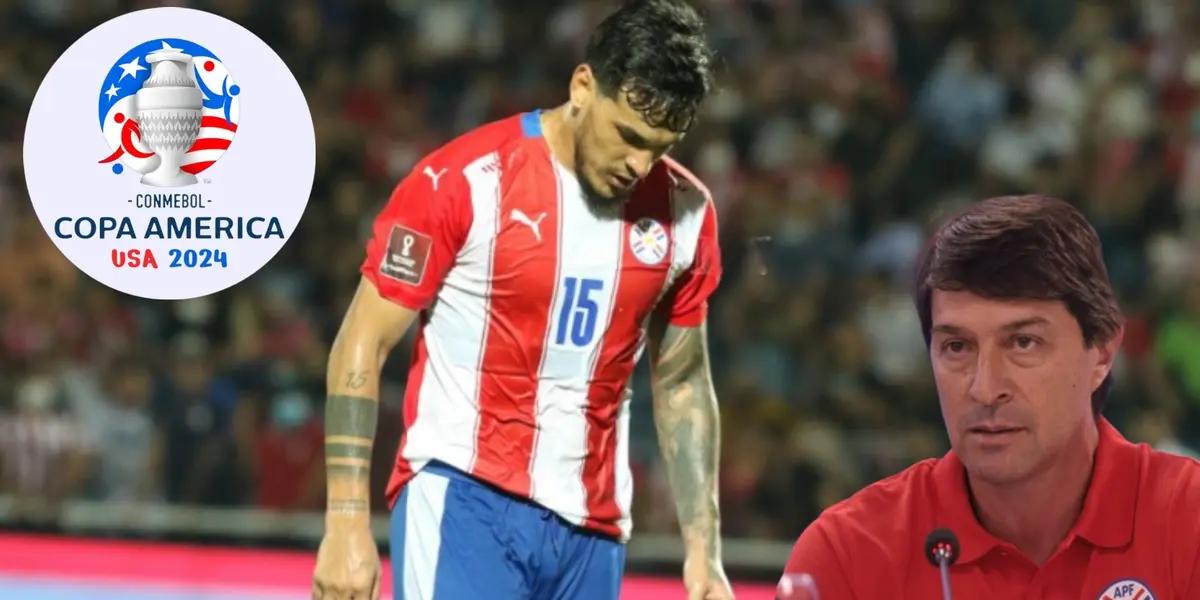 Gustavo Gómez retirándose triste de un partido de Paraguay