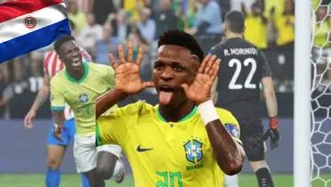 Vinicius y su festejo ante Paraguay